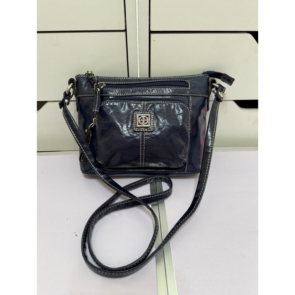 Giani Bernini Navy Blue Genuine Leather Crossbody Bag 9x6 Multi Pocket Purse - Picture 1 of 14